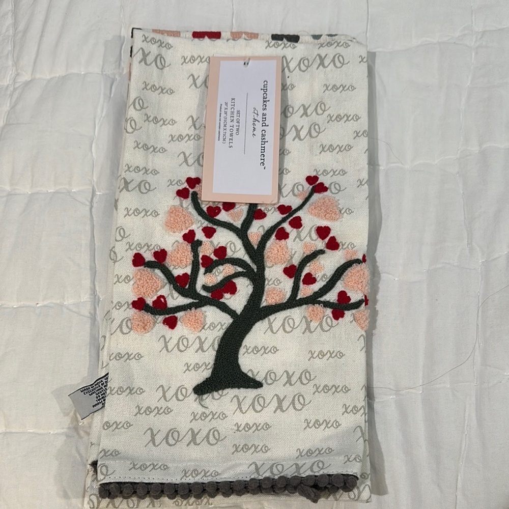Cupcakes & Cashmere Tree Design Kitchen Towel - Red, Black, Gray